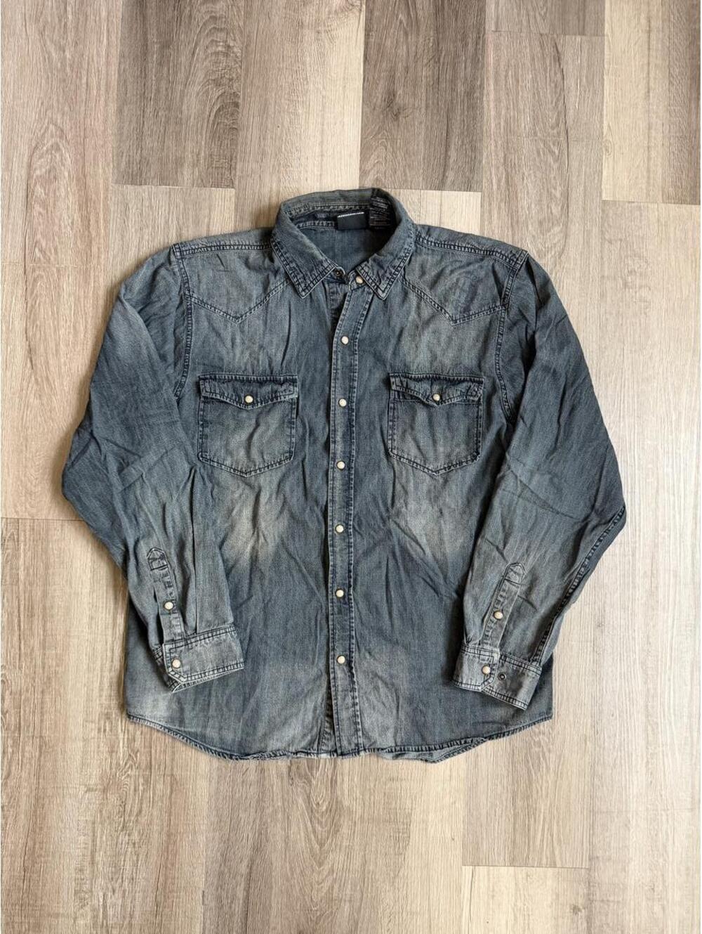 Vintage Harley Davidson blue denim pearl snap shirt sz XL